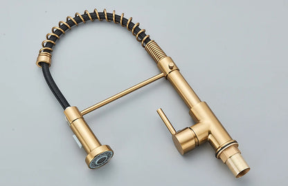 Brushed Gold Kitchen Faucet Pull Down 2-way Spray Single