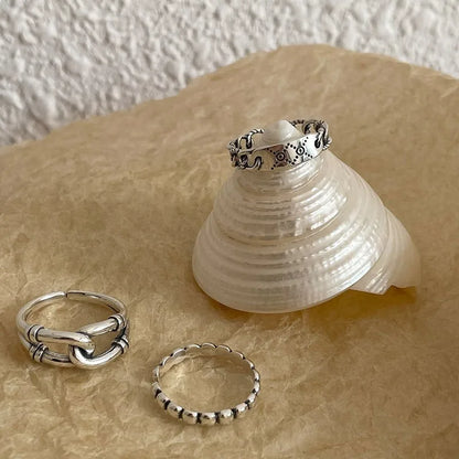 VENTFILLE 925 Sterling Silver Finger Rings Hollow Chain