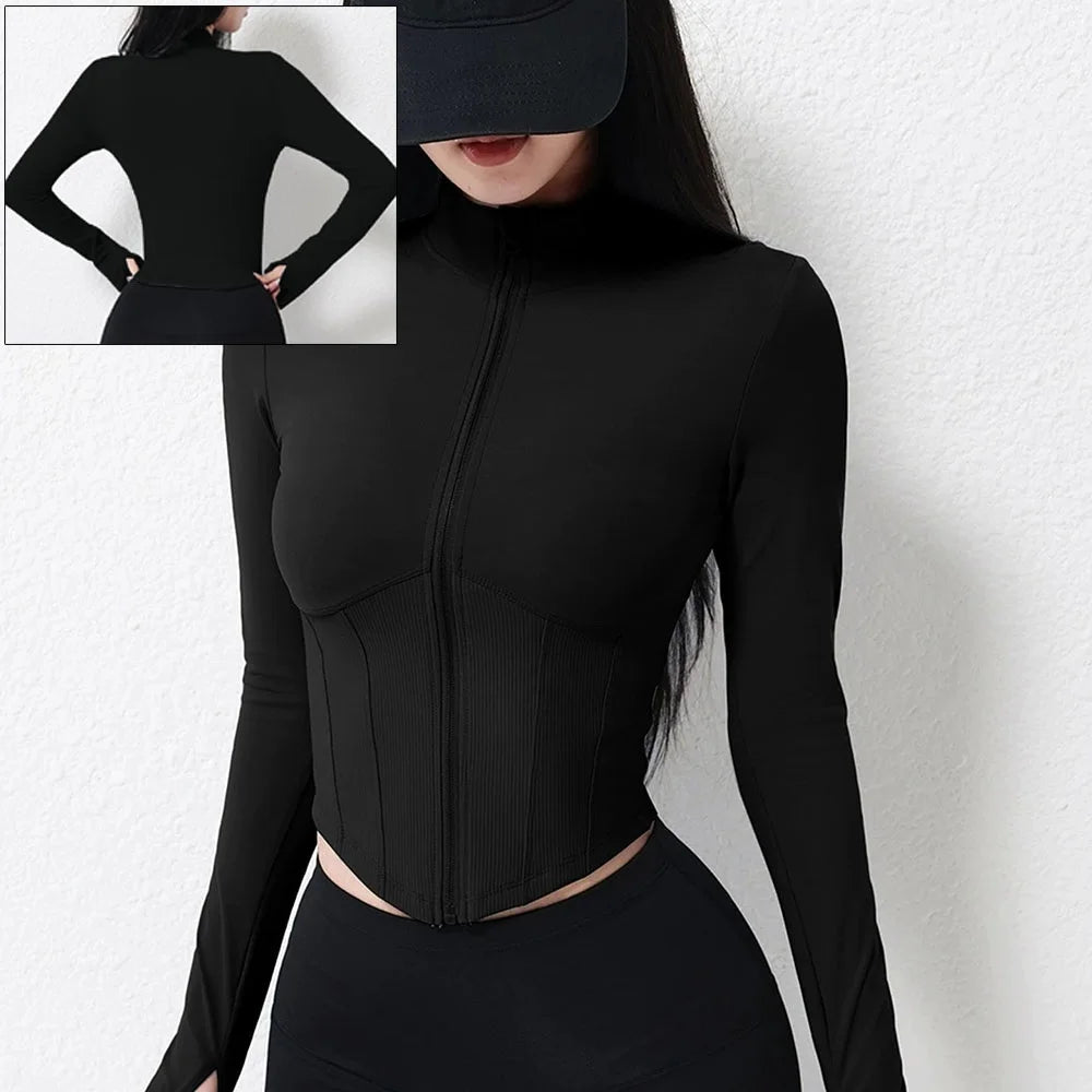 Cloud Hide Front Zipper Sports Jacket for Woman Long Sleeve