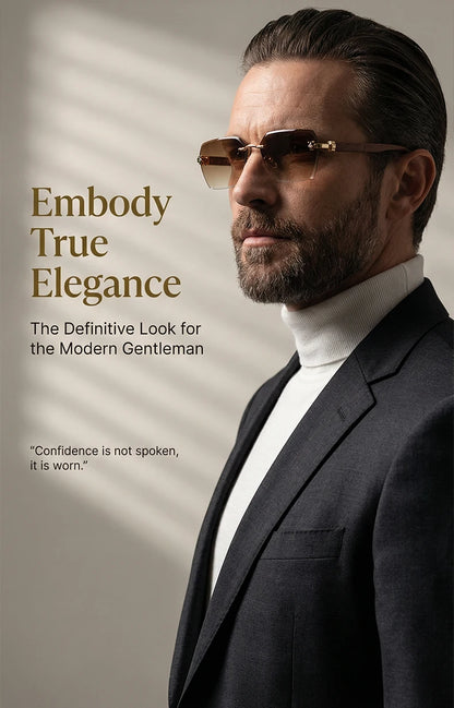 Square Rimless Photochromic Sunglasses Men Vintage