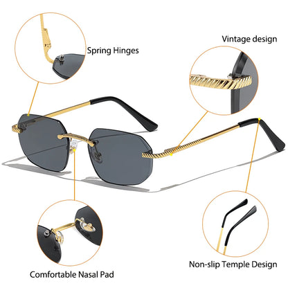 New Retro Rimless Sunglasses Men's Polygon Brand Designer