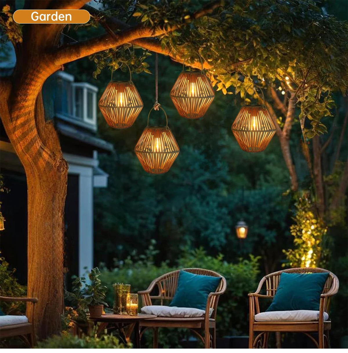 Solar Lantern Hanging Woven Lantern Boho Lamp Lights