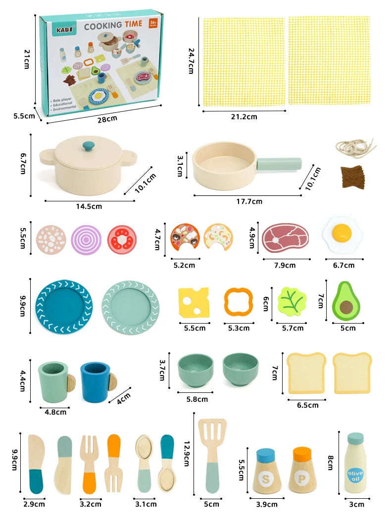 Wooden Kitchen Pretend Play Set Montessori Simulation Plates