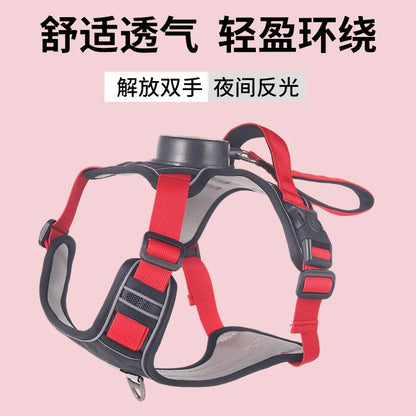 Automatic retractable dog leash with chest and back strap