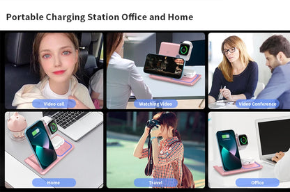 3 in 1 Wireless Charger Stand Pad Foldable Fast Charging
