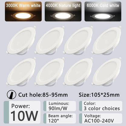 8Pack Round Led Panel Light Recessed Led Downlight Lighting