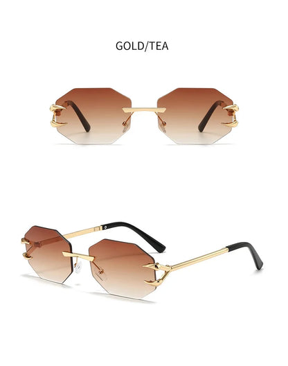 Rimless Hexagon Sunglasses Retro Irregular Square