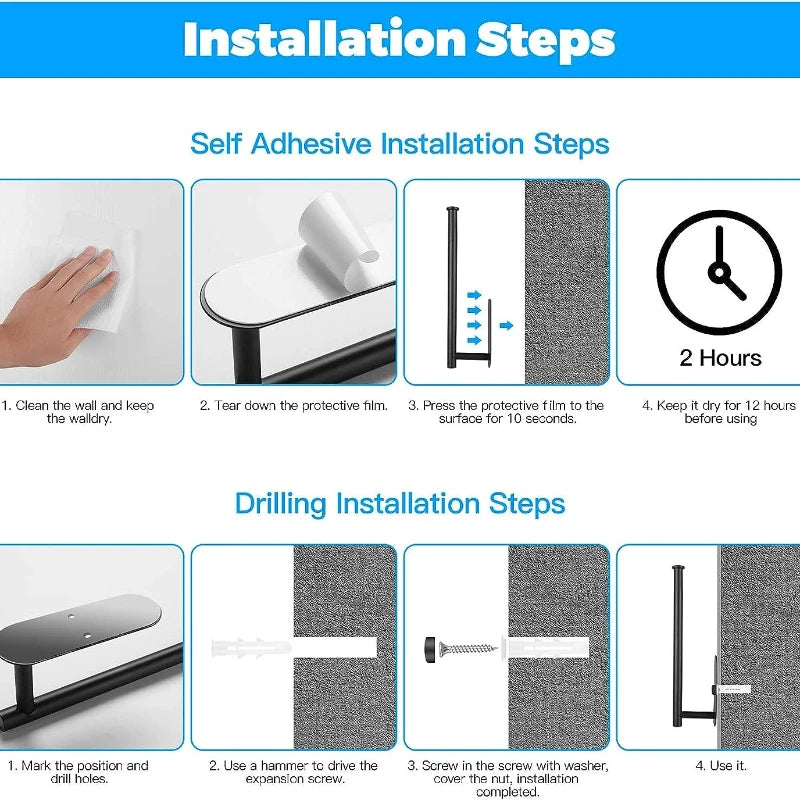 Adhesive Toilet Paper Holder Stainless Steel Wall Mount