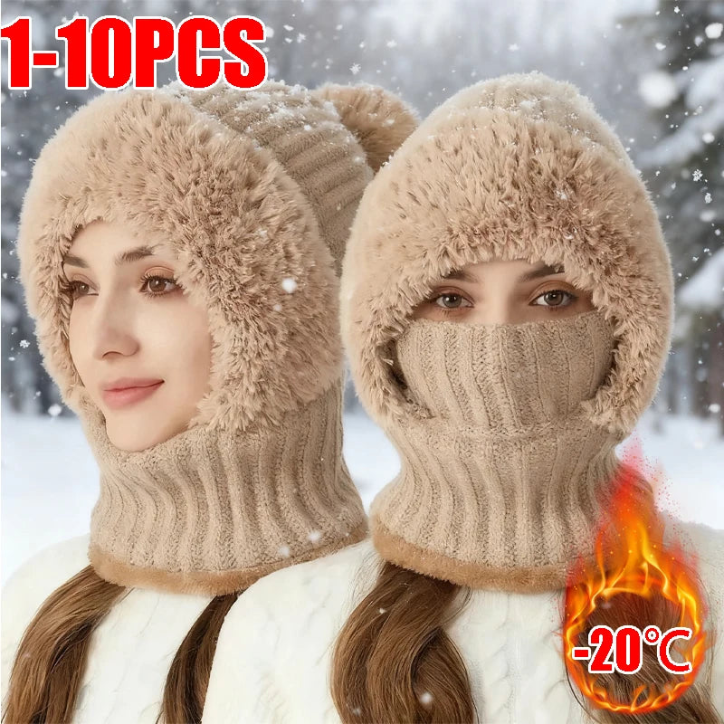 Thermal Fleece Knit Beanie with Ear Covers All-in-One