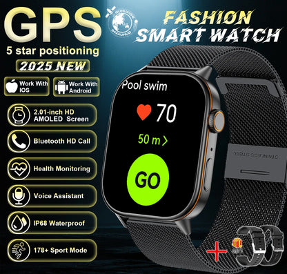 New For Android iOS Outdoor GPS Smart Watch Men 2.01" HD AMOLED