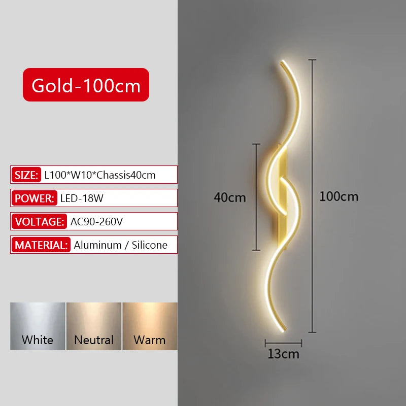 Long Strip LED Wall Lamp Modern Remote Control Dimming Living Roomdecor