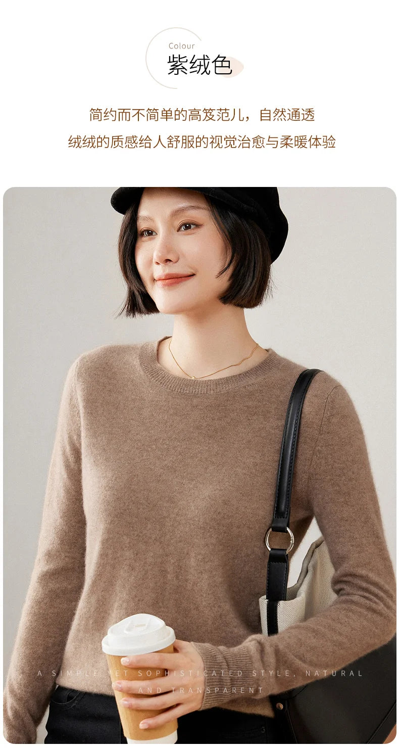 100% Pure Goat Cashmere Knitted Pullovers O-Neck