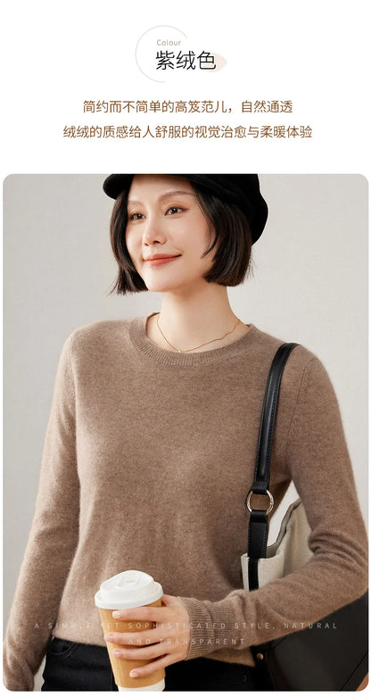 100% Pure Goat Cashmere Knitted Pullovers O-Neck