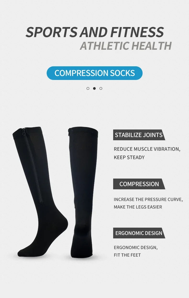 1 Pair Zipper Compression Socks Women Men Pain Relief