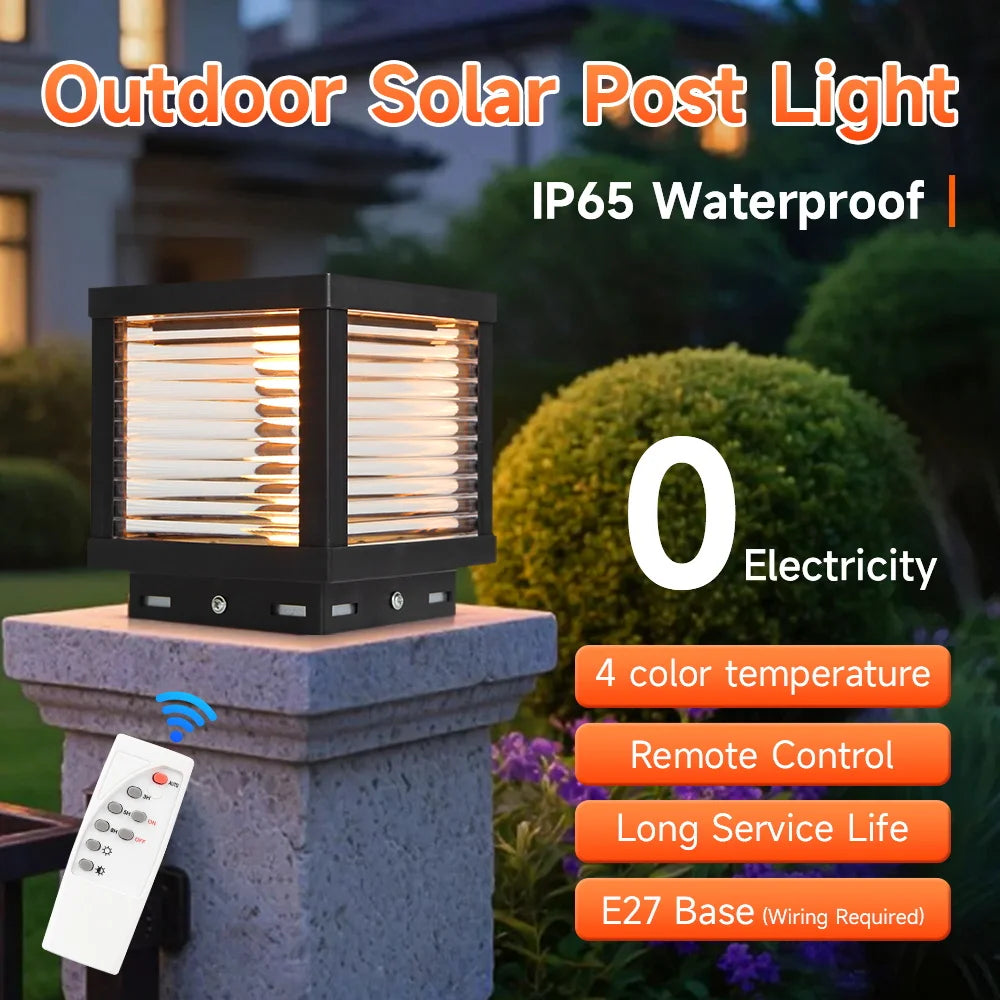 Outdoor Lighting Pillar Lights Remote Control Solar Chapiter Lamp