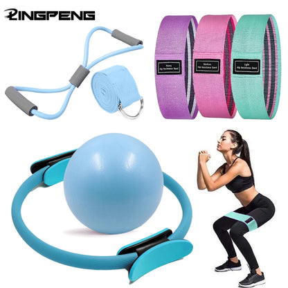 Pilates Basic Set Fitness Ball Elastic Stretch Belt