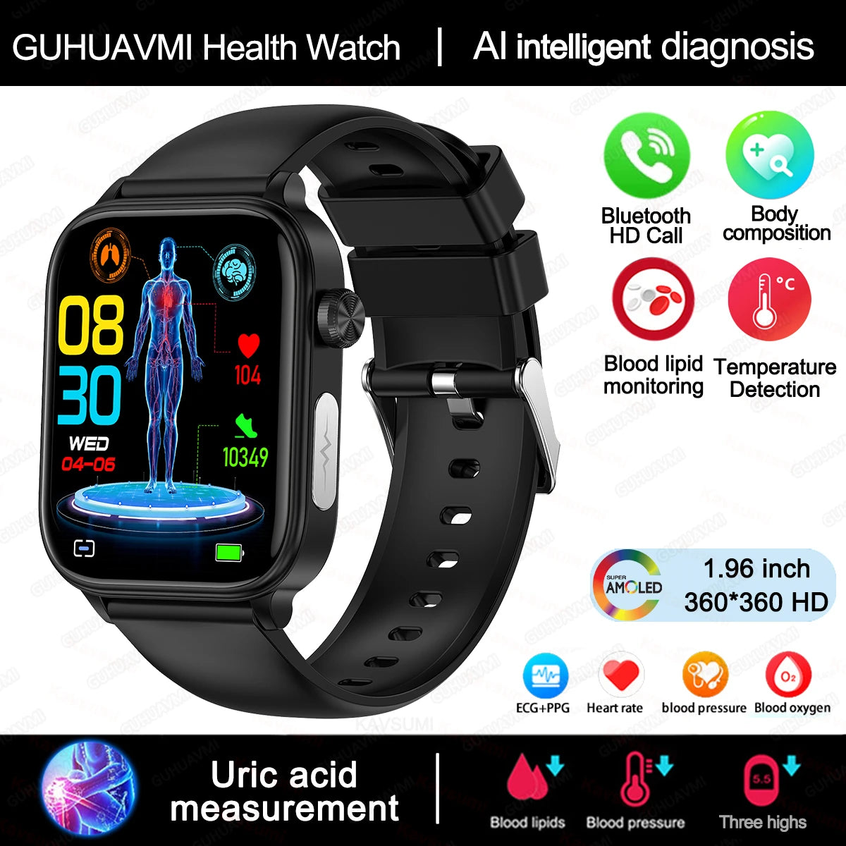 New AI Diagnosis Blood Lipids Body composition Test Smart Watch