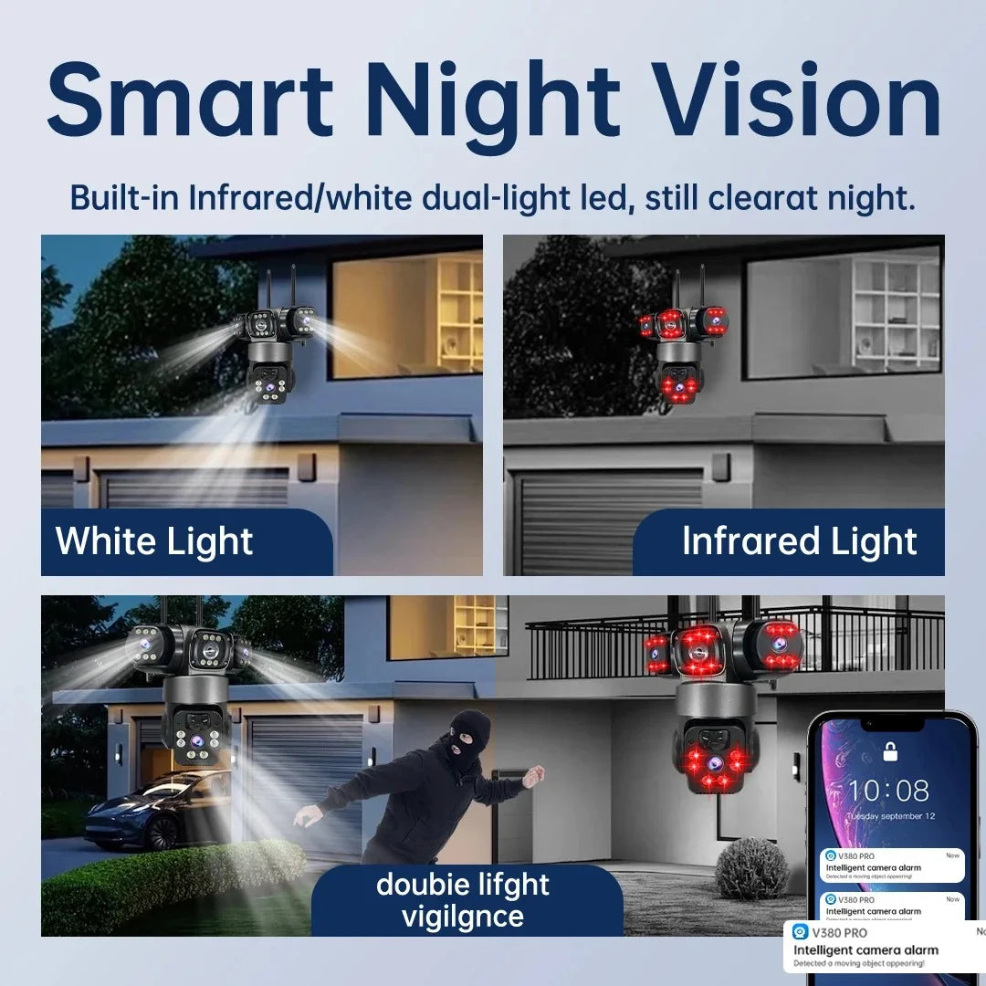 15MP 8K Wifi IP Camera Solar Outdoor Waterproof Three Lenses