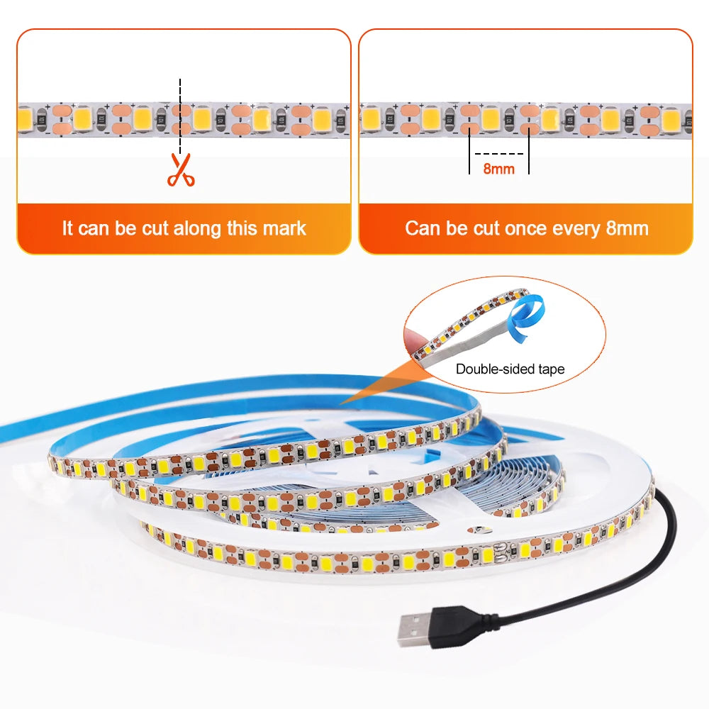 3MM 5MM 8MM Width DC 5V LED Strip 2835 120LEDs