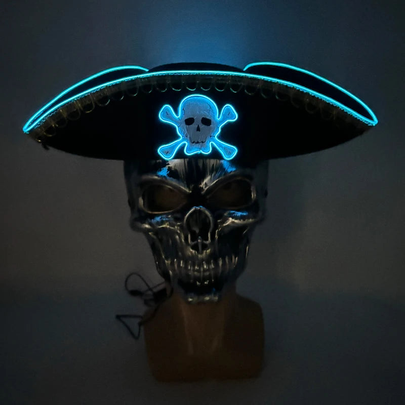 Halloween LED Black Pirate Hat For Adult Pirate Theme Party