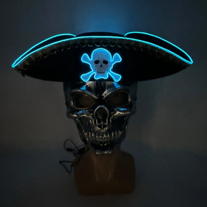 Halloween LED Black Pirate Hat For Adult Pirate Theme Party