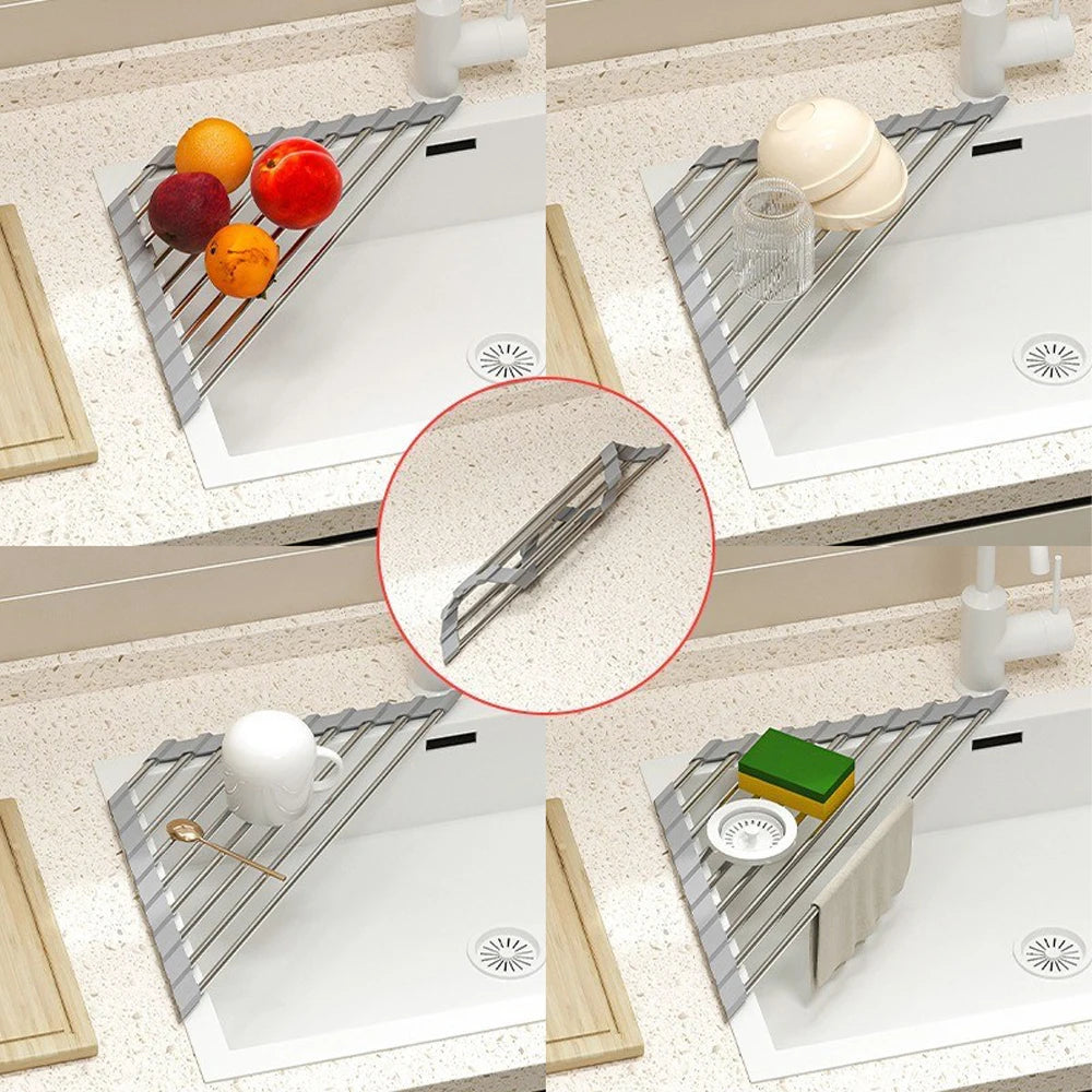 Roll Up Triangle Dish Drying Rack Kitchen Sink Organizer