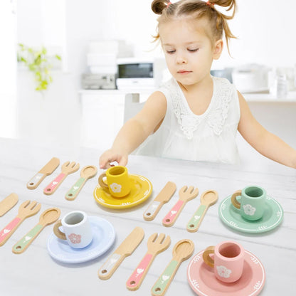 Wooden Kitchen Pretend Play Set Montessori Simulation Plates
