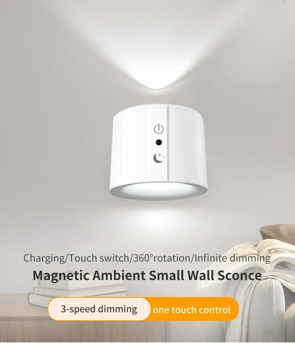 Modern Magnetic LED Wall Lamp Rechargeable 360° Rotation