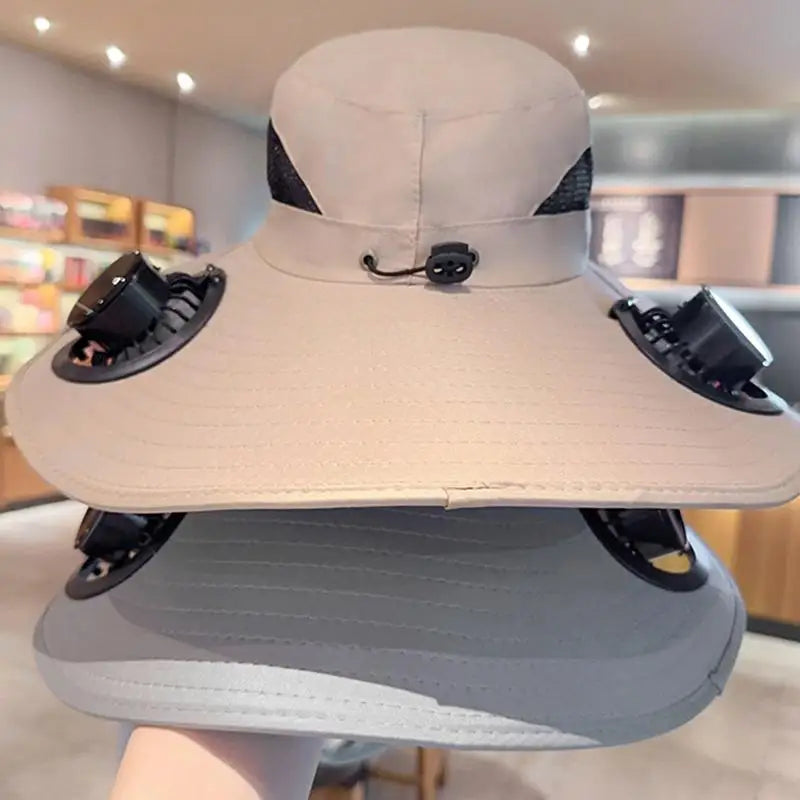 Large Size Quick Dry Bucket Hat With Solar Powered Fan USB Charging