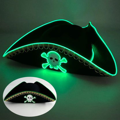Halloween LED Black Pirate Hat For Adult Pirate Theme Party