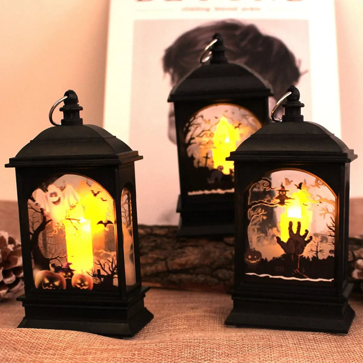 Portable Pumpkin Ghost Castle Lantern Lamp Hanging LED Jack-O-Lanterns