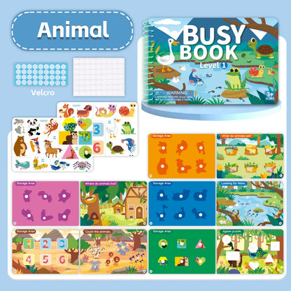 Children Quiet Busy Book 4 Themes Cartoon Travel Sticker
