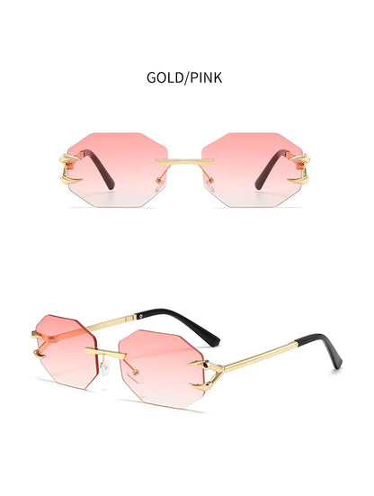 Rimless Hexagon Sunglasses Retro Irregular Square