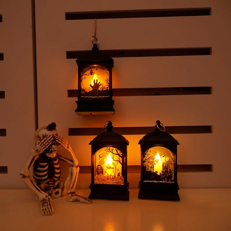 Portable Pumpkin Ghost Castle Lantern Lamp Hanging LED Jack-O-Lanterns