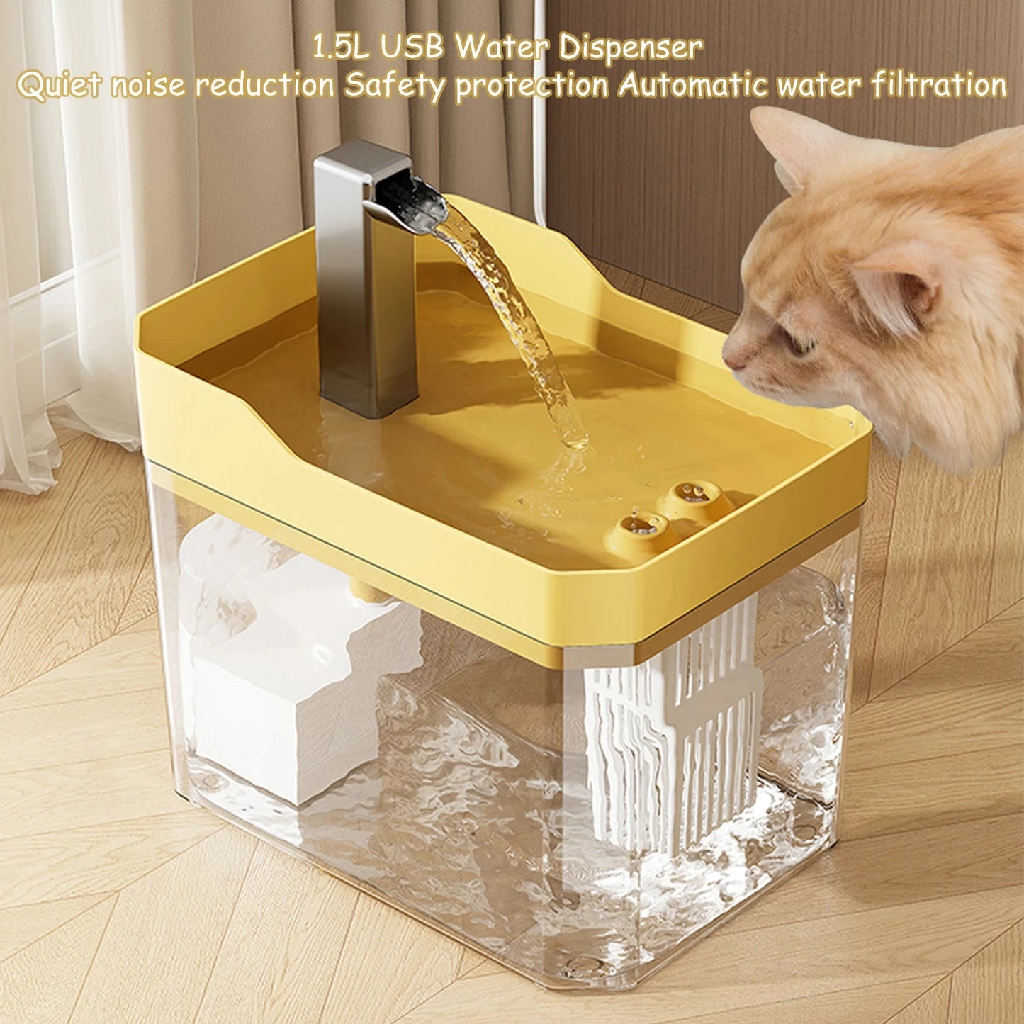 Cat Water Fountain Auto Filter Transparent Cat Drinker