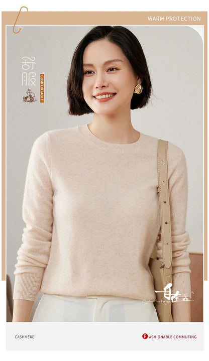 100% Pure Goat Cashmere Knitted Pullovers O-Neck