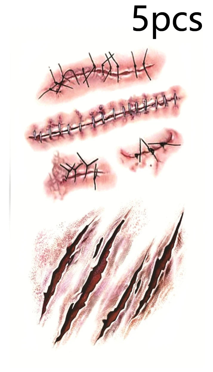 Halloween Scar Temporary Tattoo Stickers Red Blood Clot Face