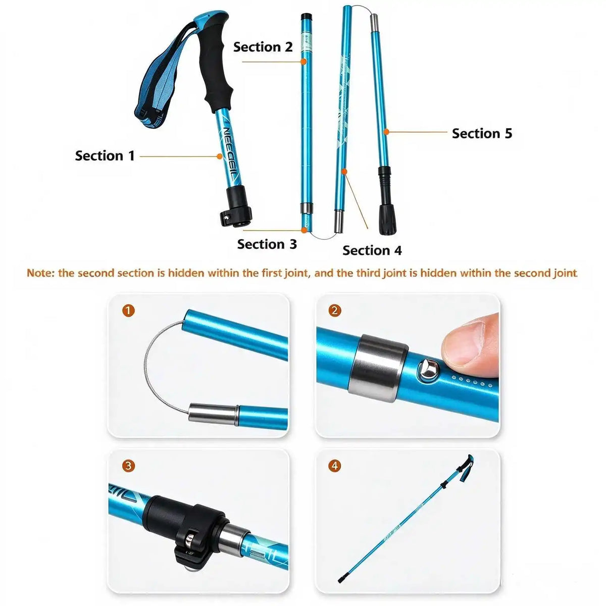 Trekking Poles Ultralight Foldable Telescopic Walking Hiking