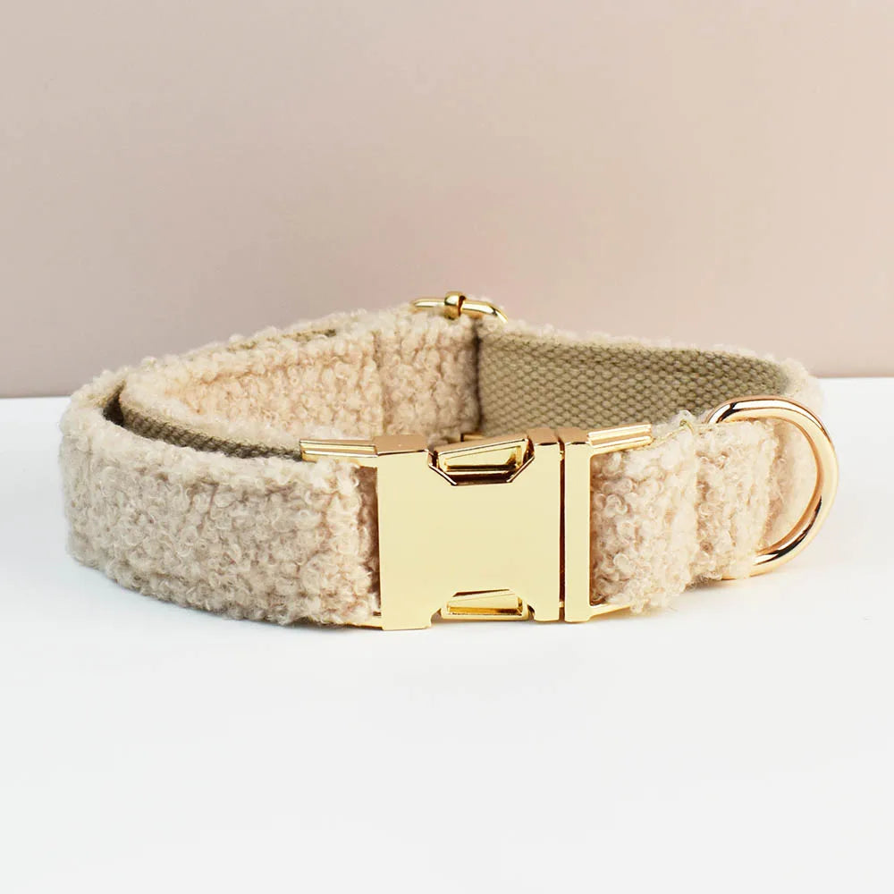 Teddy Velvet Dog Collar And Leash Set For Dogs Custom Engraved