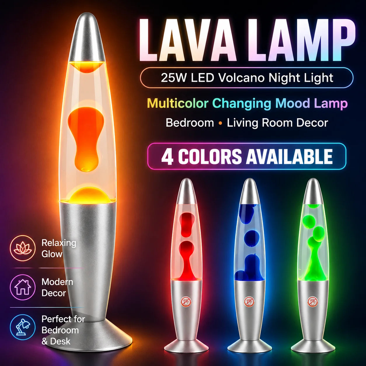 Lava Lamp 25W LED Volcano Night Light Multicolor Changing