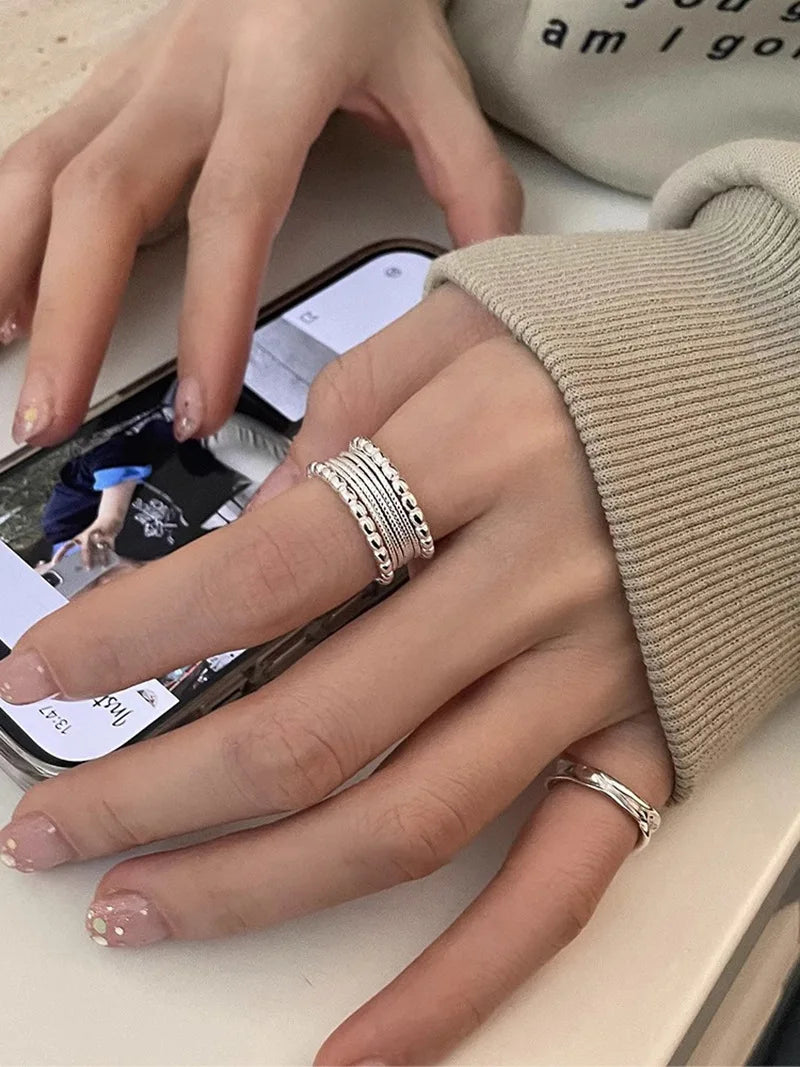 VENTFILLE 925 Sterling Silver Finger Rings Hollow Chain