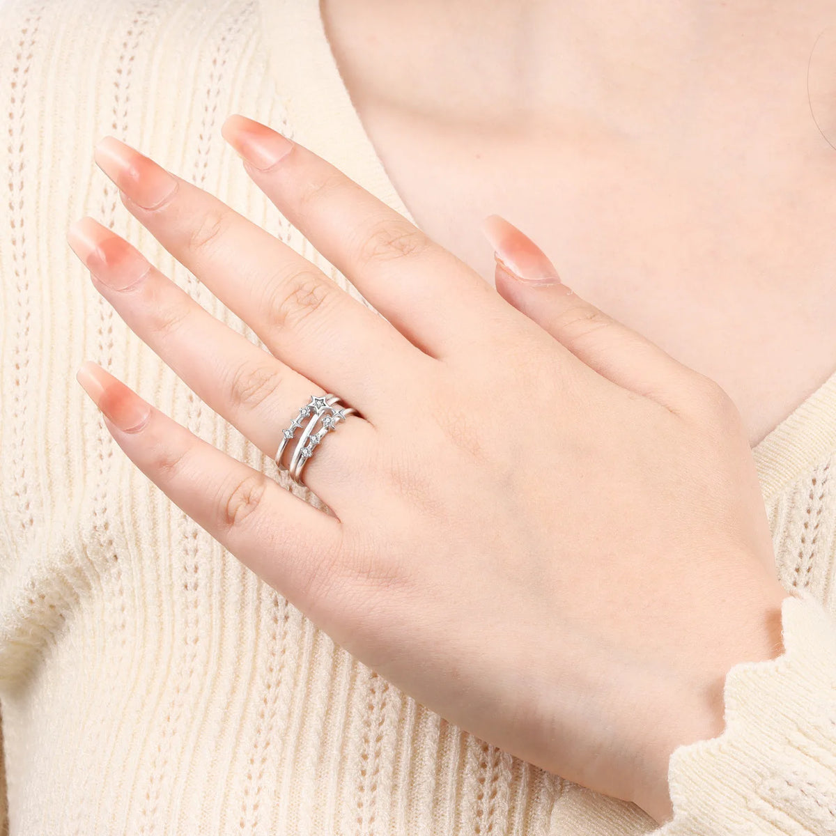 925 Sterling Silver Three-Ring Stackable Ring for Women