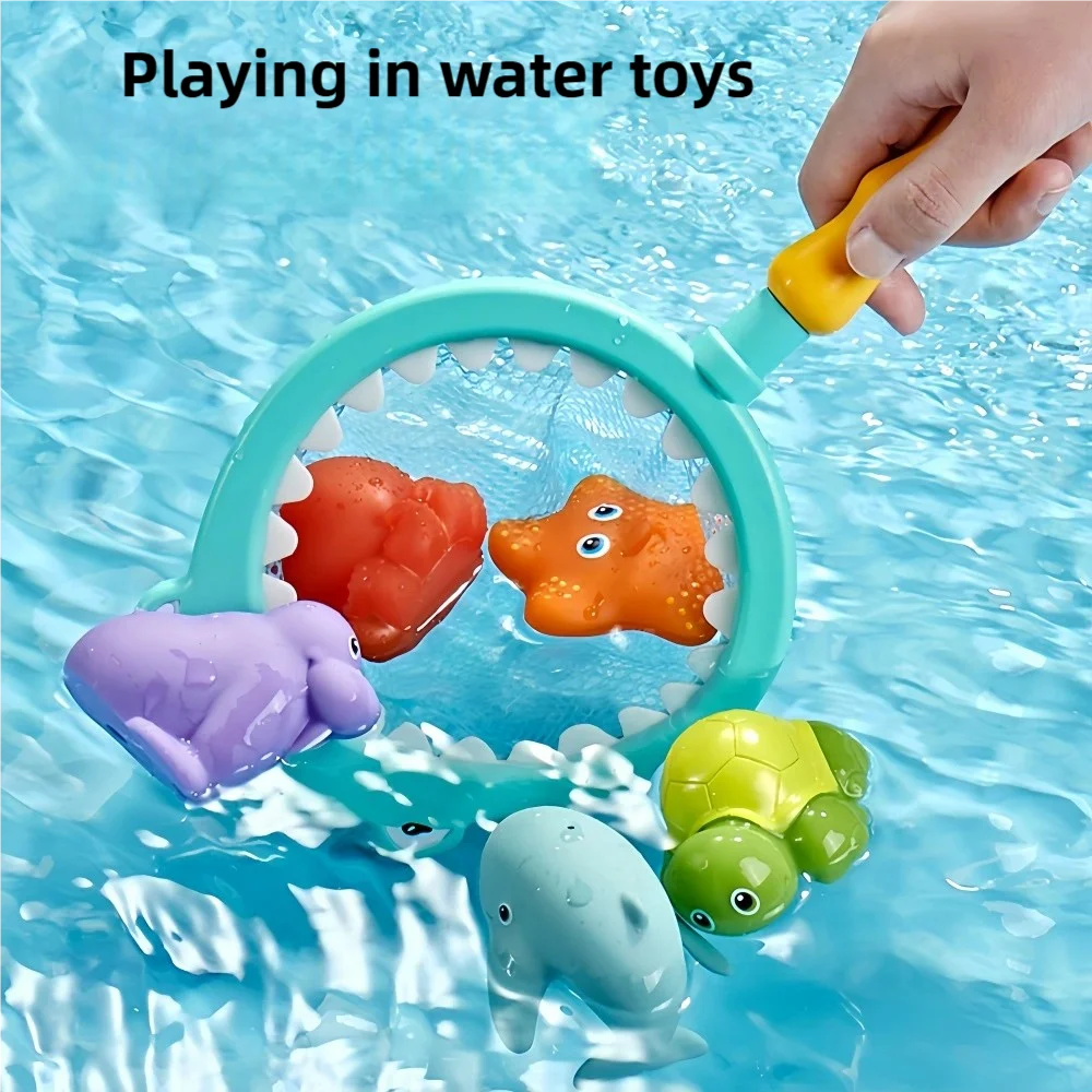 Baby Bath Toys Turtle Squirt Water Net Fishing Shark