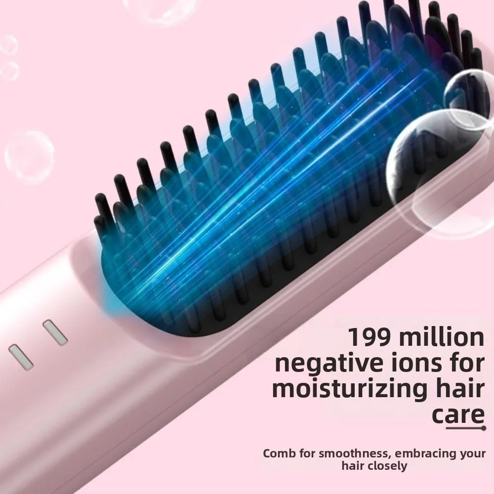 Cordless Hair Straightener Brush 4 Temp Settings Ceramic