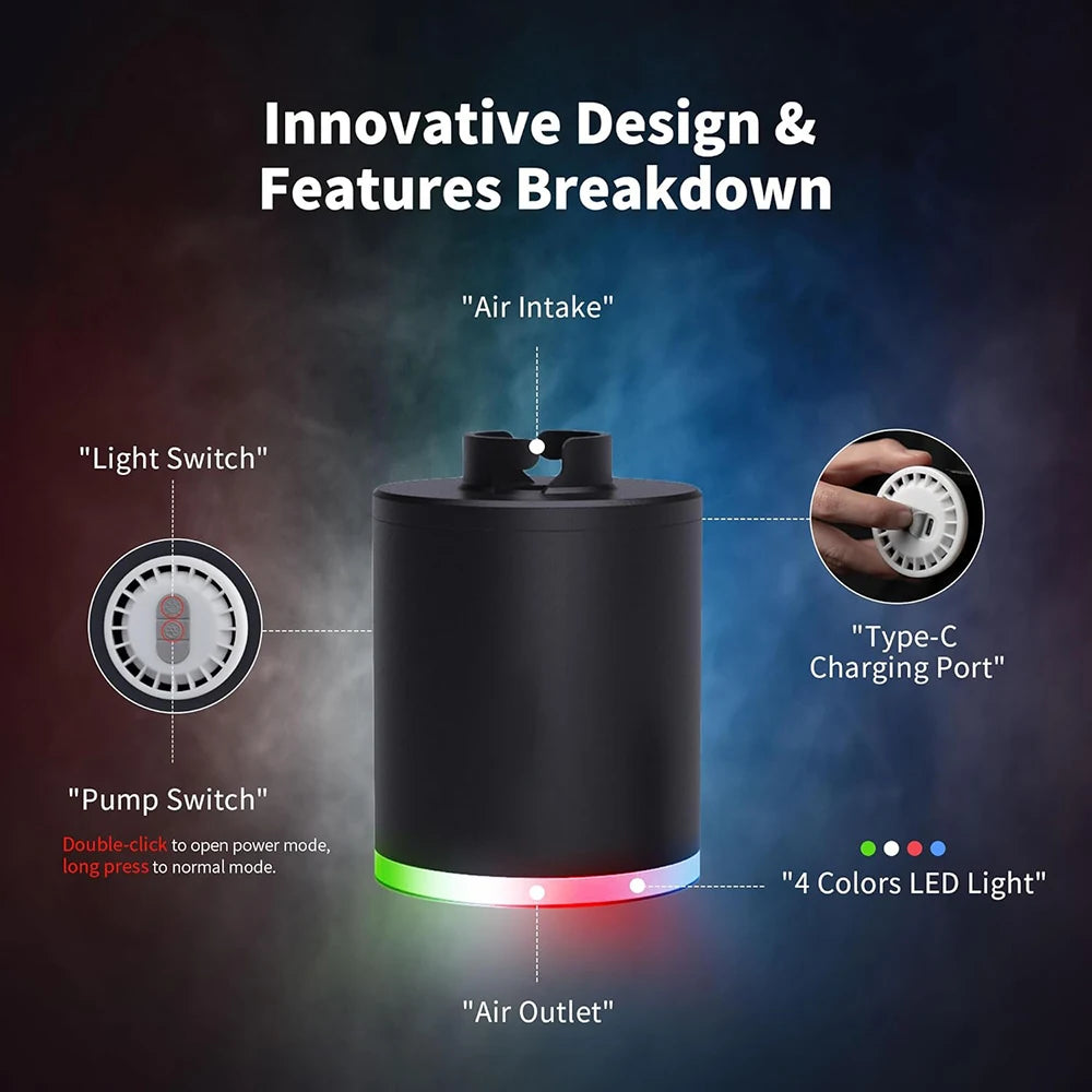 Electric Shisha Hookah Starter Pump USB Charging LED Lights