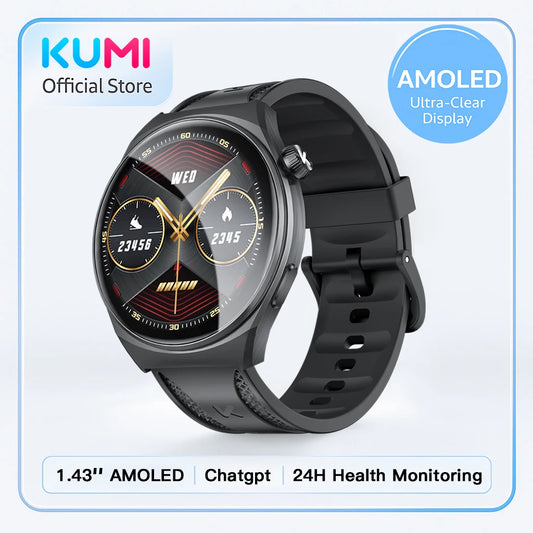 KUMI GW6 Smart Watch 1.43" AMOLED AI ChatGPT Bluetooth
