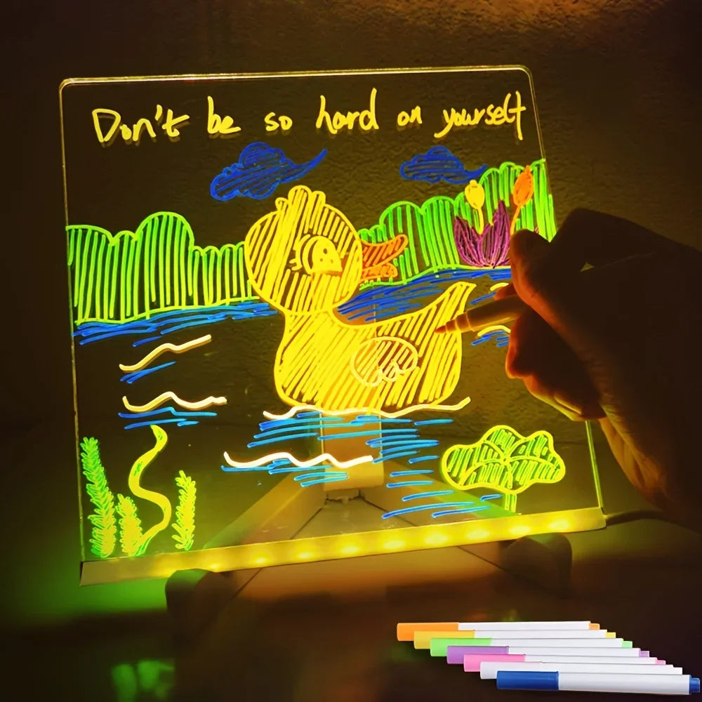 LED Note Board DIY Acrylic Night Light 7 Pens Drawing Board