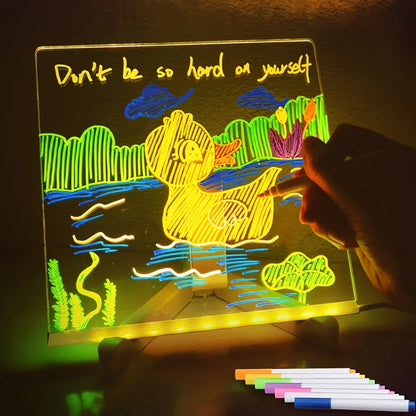 LED Note Board DIY Acrylic Night Light 7 Pens Drawing Board