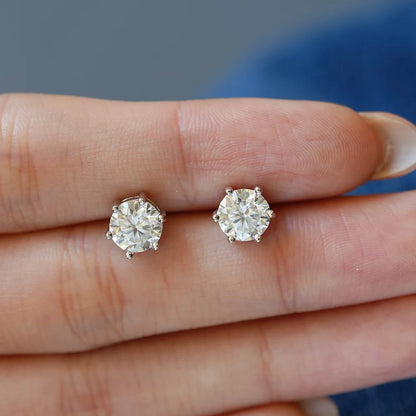925 Silver Round Moissanite Stud Earrings