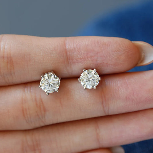 925 Silver Round Moissanite Stud Earrings